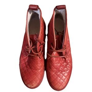 DEL TORO Men's Red Leather Quilted High Top Chukka Sneakers Size 8 Indie Sleaze